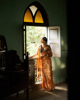 Ishara Printed Tissue Saree- Orange